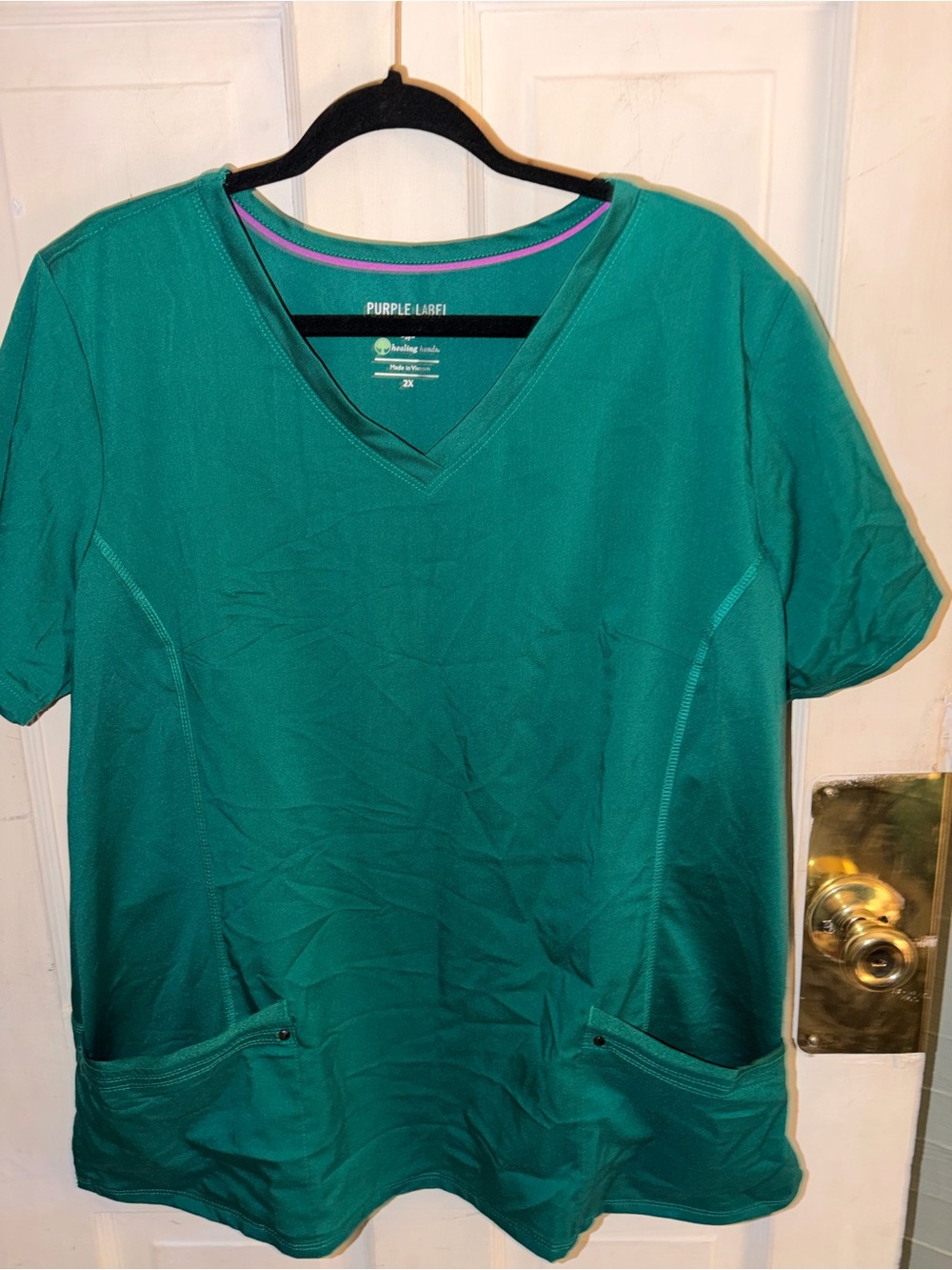 Purple Label Women's V-Neck Scrub Top in Teal Green
